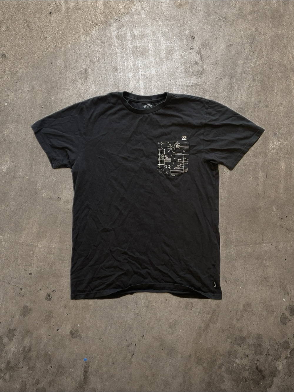 Billabong Men's Black Short Sleeve Pocket Tee with Line Art Graphic